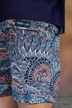 Men's Blue Paisley Pattern Print Swim Trunk Shorts -Swim Luxe Outfit andrew cole apparel accessories clothing swimwear men s blue paisley pattern print swim trunk shorts 2023 andrew cole men s designer blue paisley pattern swim trunks 29361506484322