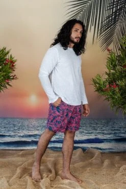 Men's Blue Palm Print Swim Trunk Shorts -Swim Luxe Outfit andrew cole apparel accessories clothing swimwear men s blue palm print swim trunk shorts 2023 andrew cole men s designer blue pink palm leaf swim trunks 29361455595618