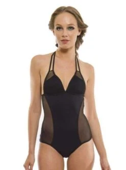 Aquarella Outlaw Black Mesh One Piece Swimsuit Swimwear