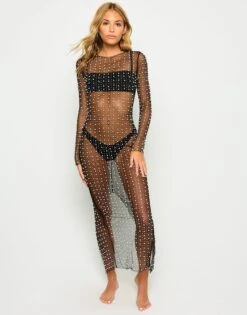 Beach Bunny Black Champagne Nights Mesh Cover-up Dress -Swim Luxe Outfit beach bunny apparel accessories clothing dresses beach bunny black champagne nights mesh cover up dress 2022 beach bunny black late nights pearl mesh cardigan 29236683309154 1