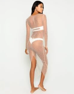 Beach Bunny Nude Champagne Nights Mesh Cover-up Dress -Swim Luxe Outfit beach bunny apparel accessories clothing dresses beach bunny nude champagne nights mesh cover up dress 2022 beach bunny black late nights pearl mesh cardigan 28722294063202 1