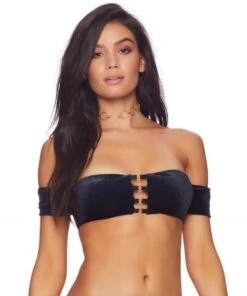 Beach Bunny Renegade Black Velvet Off Shoulder Top & Sydney Tango Thong Bottom Bikini Swimwear -Swim Luxe Outfit beach bunny apparel accessories clothing swimwear beach bunny renegade black velvet off shoulder top sydney tango thong bottom bikini swimwear 7087613739106