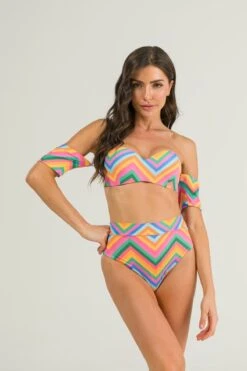 Búzios Vibes Print Carol Bandeau Top & Kate High Waisted Bottom Bikini Swimsuit Set