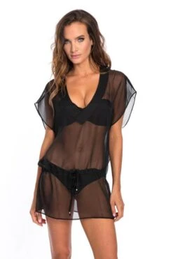 Corpo Bonito Black Short Cover Up Dress W/ Tie