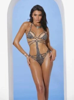Elegant Moments 82155 Extreme Micro Leopard G-String Thong Monokini Swimsuit