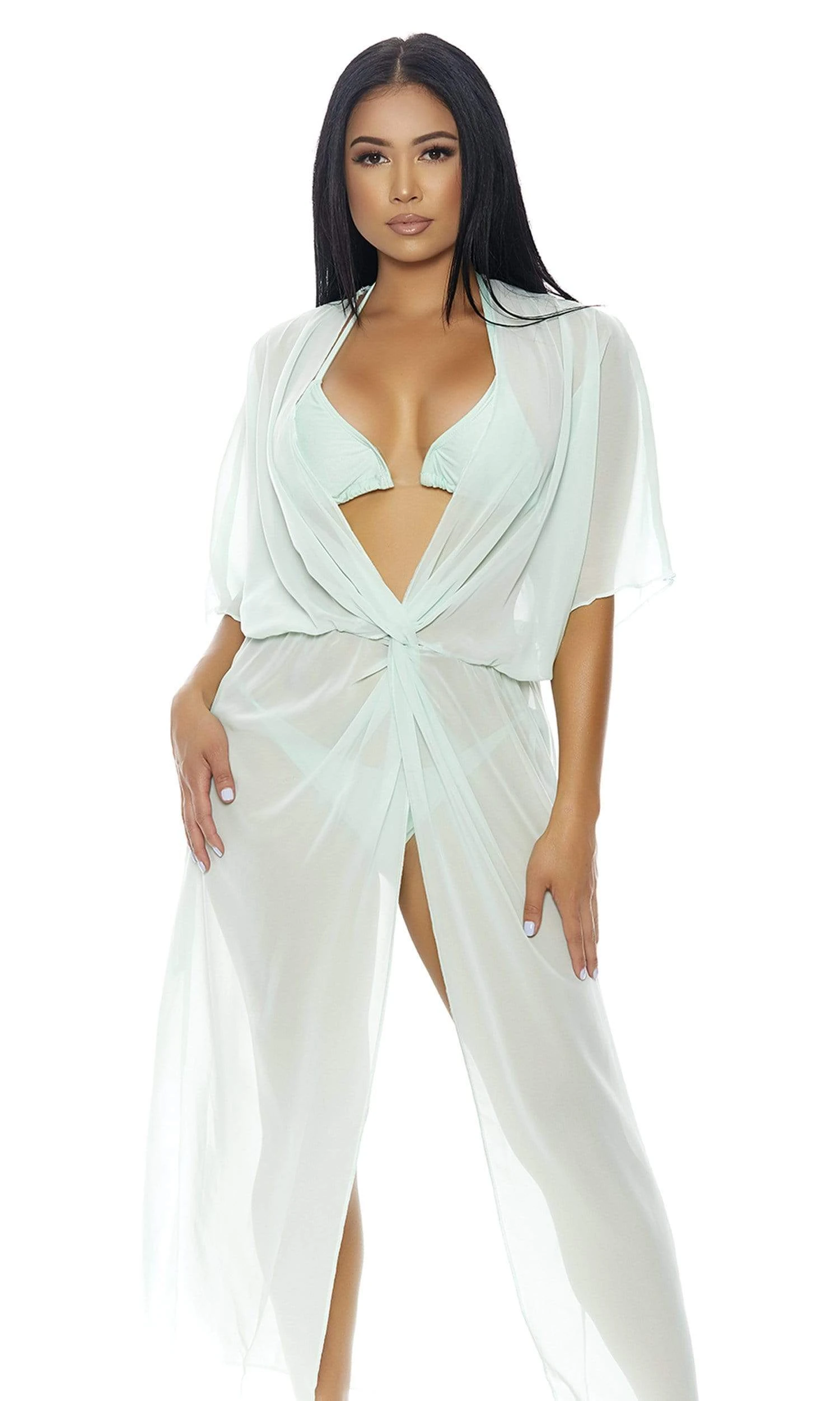 Forplay 3 Pc. Baby Blue Bikini Set & Sheer Mesh Long Cover-Up Resort Wear 3 Forplay 3 Pc. Baby Blue Bikini Set & Sheer Mesh Long Cover-Up Resort Wear