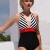 Black & White& Red Print Luxury One Piece Swimsuit