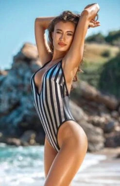 Jolidon Clandestine Demi Black & Metallic Silver Plunge One Piece Swimsuit -Swim Luxe Outfit jolidon apparel accessories clothing swimwear jolidon clandestine demi black metallic silver plunge one piece swimsuit 28014463418466