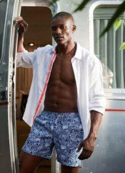 Crocus Bay Mid Length Trunk (5.5 Inch Inseam) -Swim Luxe Outfit le club apparel accessories clothing swimwear crocus bay mid length trunk 5 5 inch inseam 2021 le club men s swimsuit corcus bay mid length trunk 5 inch inseam 28088687591522