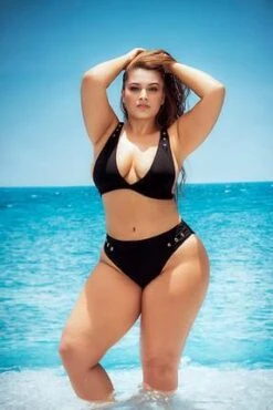 Black Triangle Top & High Waist Bottom Bikini Set Plus Size