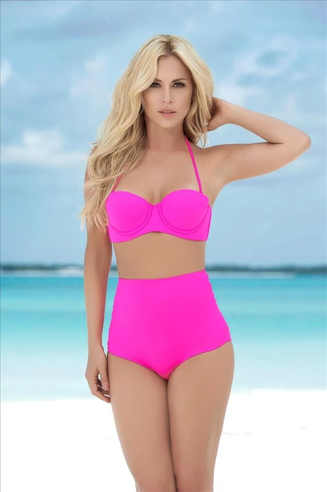 Mapale Hot Pink High Waist Bottom Bikini Swimwear Separates (Black Also Available) 3 Mapale Hot Pink High Waist Bottom Bikini Swimwear Separates (Black Also Available)