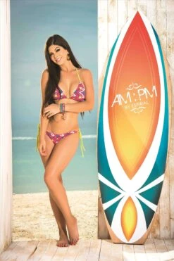 Pink TribalPrint Triangle Top & Side Tie Brazilian Bottom Bikini Set