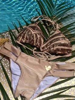 Liliana Montoya Swim B056SB6C Brown / Cream Sequin Triangle Top And Double Strap Bottom Swimwear Set -Swim Luxe Outfit montoya apparel accessories clothing swimwear liliana montoya swim b056sb6c brown cream sequin triangle top and double strap bottom swimwear set 28014711963746