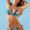 Liliana Montoya Swim B059BL Dana Blue Floral Embroidered Triangle Top & Tie Side Swimwear Set