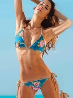 Liliana Montoya Swim B059BL Dana Blue Floral Embroidered Triangle Top & Tie Side Swimwear Set