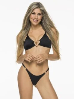 Liliana Montoya Bikini Camelia Black Shiny Top & Bottom Bikini Swimwear Set