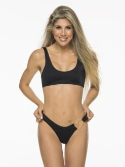 Liliana Montoya Bikini Top Heart Black Shiny Top & Bottom Bikini Swimwear Set