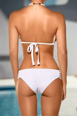 Notorious Swimwear Envy White Halter Top & Strappy Cheeky Scrunch Bottom W/ Swarovski Crystal Accents Bikini Set -Swim Luxe Outfit notorious swimwear apparel accessories clothing swimwear notorious swimwear envy white halter top strappy cheeky scrunch bottom w swarovski crystal accents bikini set 2550292119650