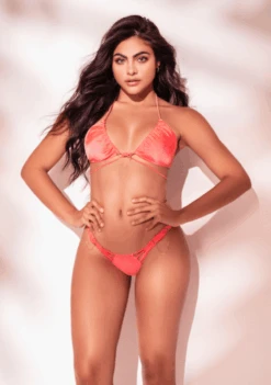 Notorious Swimwear Devino Peach Triangle Top & Strappy Cheeky Scrunch Bottom Swimsuit Bikini Set