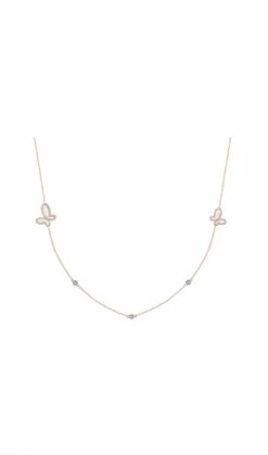 Long Rose Gold Silver Butterfly Neckless