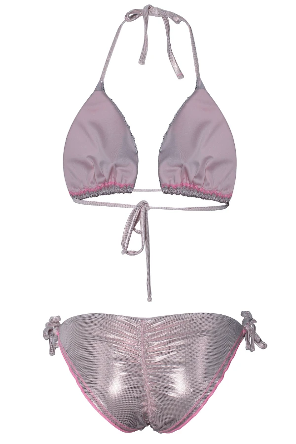 Sexy Pink Metallic Beaded Triangle Top & Cheeky Tie Side Bikini 5 Sexy Pink Metallic Beaded Triangle Top & Cheeky Tie Side Bikini - Image 3