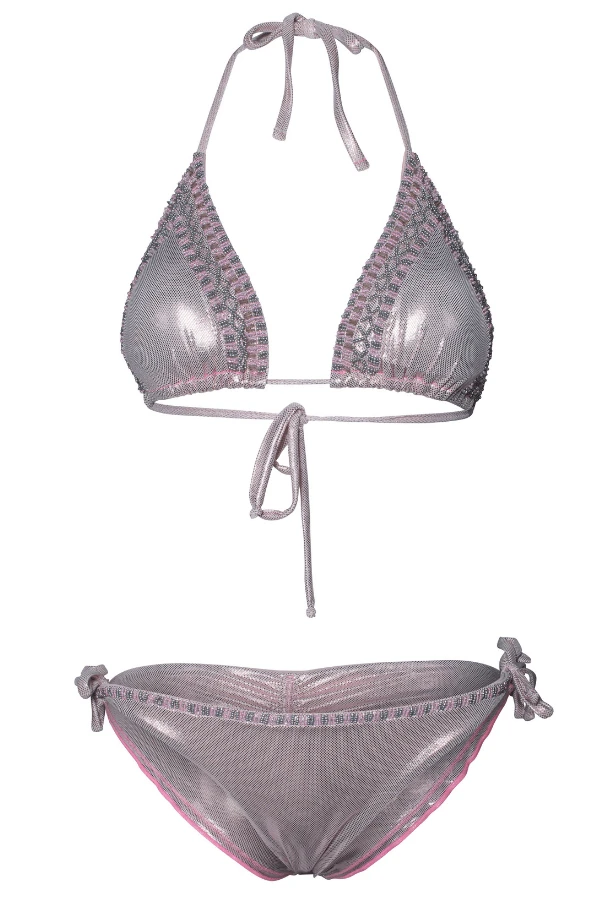 Sexy Pink Metallic Beaded Triangle Top & Cheeky Tie Side Bikini 6 Sexy Pink Metallic Beaded Triangle Top & Cheeky Tie Side Bikini - Image 4
