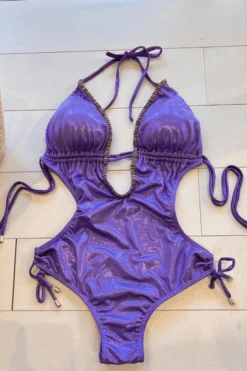 Sexy Purple Metallic Beaded Deep V-Neck Trikini -Swim Luxe Outfit shyleeq apparel accessories clothing swimwear sexy purple metallic beaded deep v neck trikini 2022 sexy shyleeq swimwear orange metallic beaded trikini 28545780547682