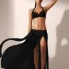 Black Elegant Long Sheer Mesh Elastic Waist Long Skirt W/ Slits (Many Colors Available)