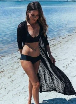Black Lace Pattern Crochet Long Beach Cover Up Resort Wear -Swim Luxe Outfit sohot swimwear apparel accessories clothing dresses one size black black lace pattern crochet long beach cover up resort wear 28023561224290