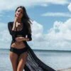 Black Lace Pattern Crochet Long Beach Cover Up Resort Wear -Swim Luxe Outfit sohot swimwear apparel accessories clothing dresses one size black black lace pattern crochet long beach cover up resort wear 28023573086306