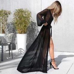 Black Sheer Long Beach Swimwear Cover Up (Many Colors Available) -Swim Luxe Outfit sohot swimwear apparel accessories clothing dresses one size black black sheer long beach cover up black sheer long beach cover up resort wear 28023489331298