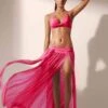 Pink Elegant Long Sheer Mesh Elastic Waist Long Skirt W/ Slits (Many Colors Available) -Swim Luxe Outfit sohot swimwear apparel accessories clothing dresses one size pink pink elegant long sheer mesh elastic waist long skirt w slits many colors available pink elegant long sheer mesh elas