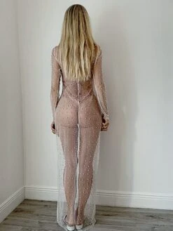 Sexy Black Sizzle Nights Mesh Pearl & Rhinestone Cover-up Dress -Swim Luxe Outfit sohot swimwear apparel accessories clothing dresses sexy black sizzle nights mesh pearl rhinestone cover up dress 2023 sexy black nude champagne nights mesh cover up dress 29048760631